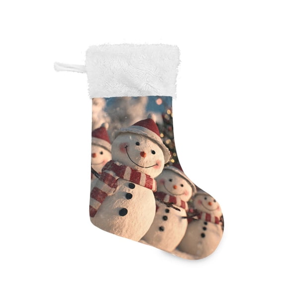3d Snowman Stand Next To Christmas Trees Christmas Stockings Large Capacity 18 inch Gift Bag with Hook Xmas Holiday Decor 1 Pack