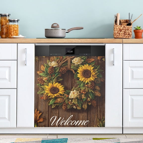 3d Sunflowers Greeting Sign Wooden Board Dishwasher Magnet Refrigerator Magnetic Cover Washing Machine Magnet Sticker Kitchen Decor