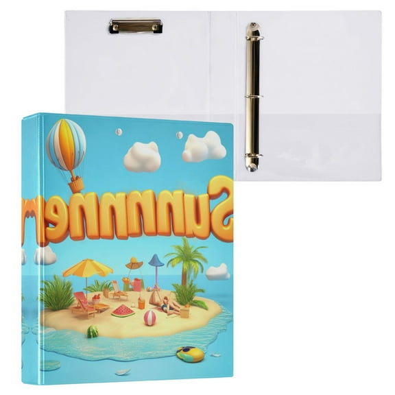 3d Text Summer 3 Ring Hardcover Binders 1.5in Round Rings for Letter-Size Folder Paper Organizer Pockets for Office Student Recipe