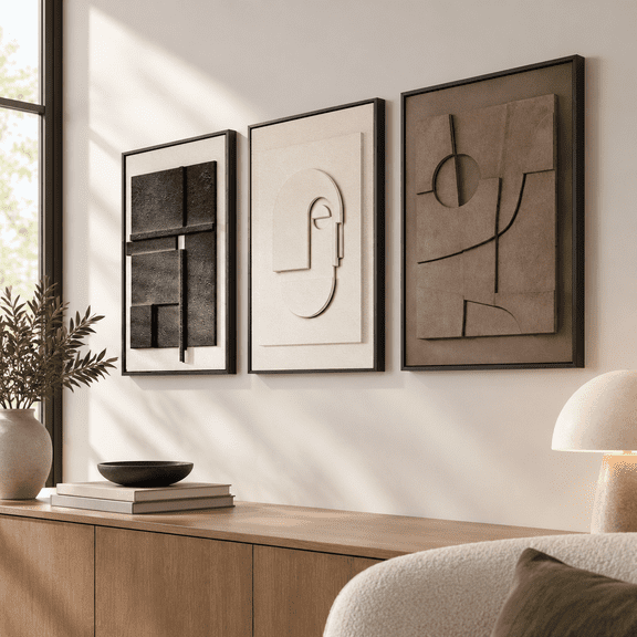 3d Textured Framed Abstract Wall Art Set 3 Piece Modern Artwork 16x24 In