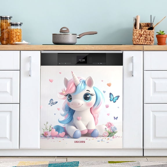 3d Unicorns Butterflies Dishwasher Magnet Refrigerator Magnetic Cover Washing Machine Magnet Sticker Kitchen Decor