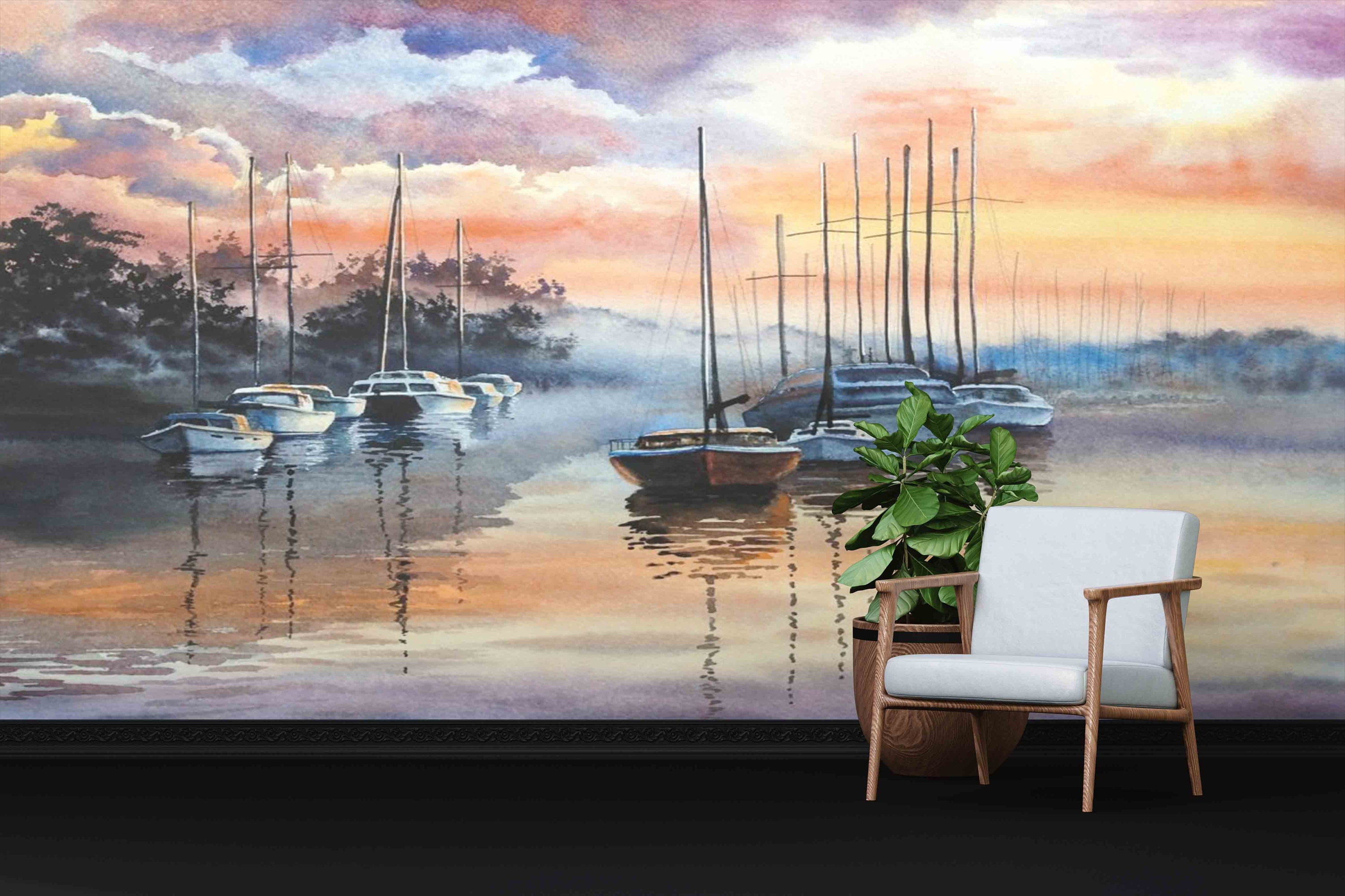 3d Wallpaper, Boat Wall Decor, Nature Wallpaper, Wallpaper Wall Art 