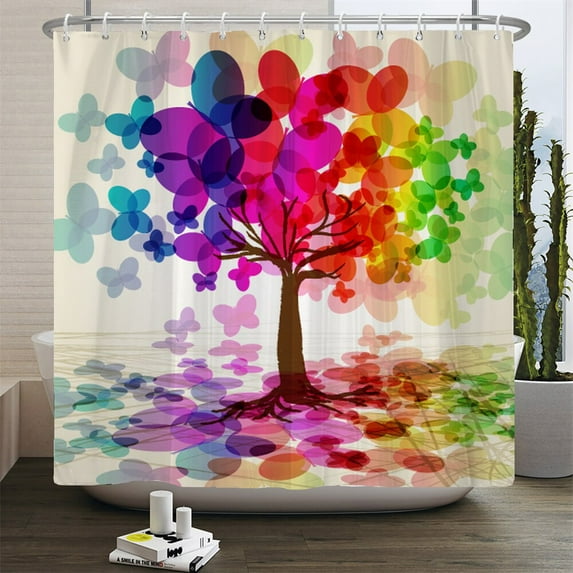 3d Watercolor Tree Shower Curtain Plant Floral Pattern Printed Fabric Waterproof Polyester Bathroom Curtain Decor With
