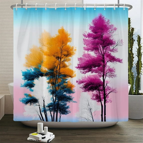 3d Watercolor Tree Shower Curtain Plant Floral Pattern Printed Fabric Waterproof Polyester Bathroom Curtain Decor With