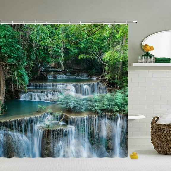 3d Waterproof Shower Curtains Waterfall Forest Scenery Bathroom Curtains Polyester Fabric Washable Decor Bath Curtains