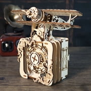 Music Park Vintage 3D Wooden Puzzle Airplane Music Box DIY Assembly Model Kit Birthday Christmas Unique Gift for Women