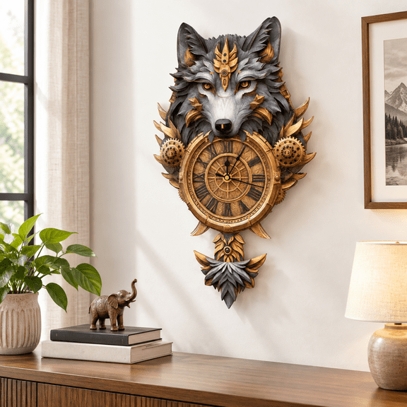 3d Wooden Puzzles For Adults Gray Wolf Design Clock Model Kit With Pendulum