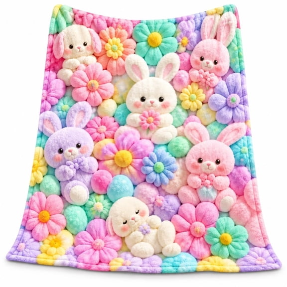 3d plush blanket Teddy Bear Print Flannel 50x60 Inch Couch Bedding Decor Soft Fuzzy Texture Kids Adults Bedroom Sofa Travel Camping Use Pastel Floral Pattern Washable Material Lightweight Warm Layer
