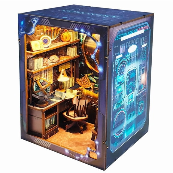 3d wooden puzzle for adults Astronomy Research Institute book nook with lights model kit dollhouse DIY miniature house Birthday and Christmas gifts