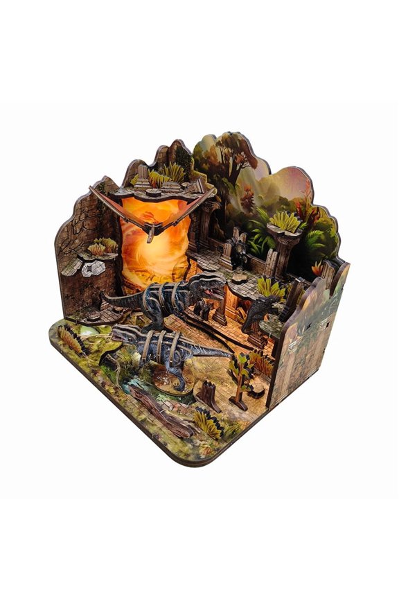 3d wooden puzzle for adults Dinosaur Doomsday book nook with lights model kit dollhouse DIY miniature house Birthday and Christmas gifts