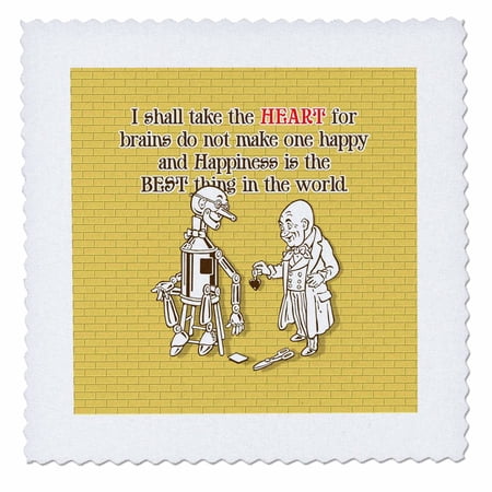 3dRose, I Shall Take The Heart- Tin Man over Yellow Brick Road Background, 10x10 inch quilt square