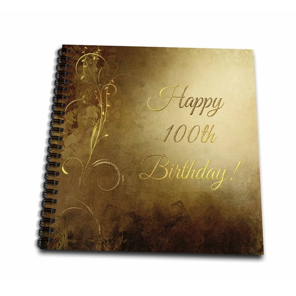 3dRose, 100th Birthday, Elegant Gold Vine on Gold Background, Memory Book 12 x 12 inch