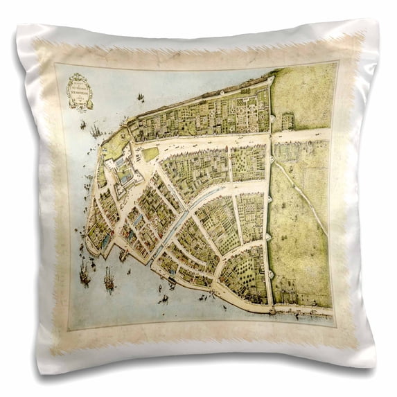 3dRose, 1660 Map When New York Was New Amsterdam, 16x16 inch Pillow Case