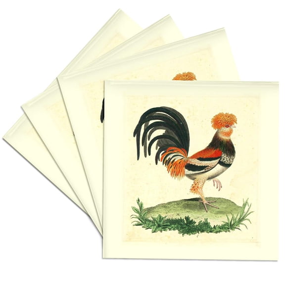 3dRose, 1770 French Vintage Rooster Print, Set of 4 Ceramic Tile Coasters
