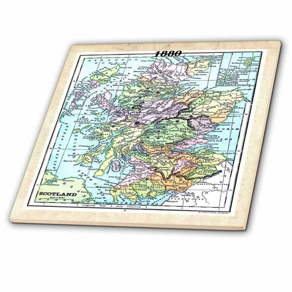 3dRose, 1880 Map Of Scotland, 6 Inch Ceramic Tile