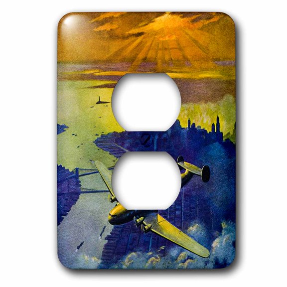 3dRose, 1930s Dawn of Aviation Over New York City Early American Flight, 2 plug outlet cover