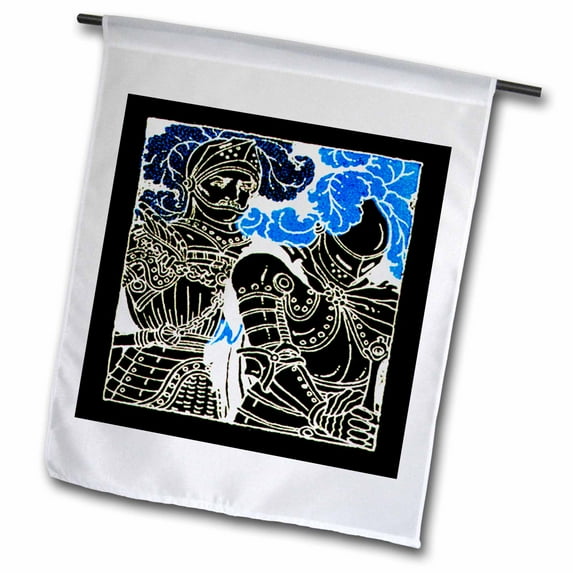3dRose, 2 Black Medieval Knights, 12 x 18 inch Garden Flag