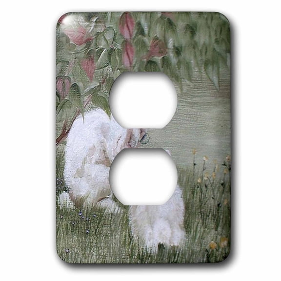 3dRose, 2 Bunny Rabbits Under a Bush Eating - One Sideview One Rear view, 2 plug outlet cover