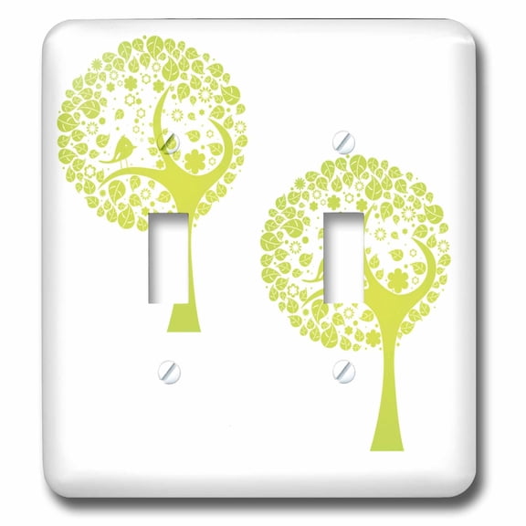 3dRose, 2 Lime Green Mod Trees On White, double toggle switch