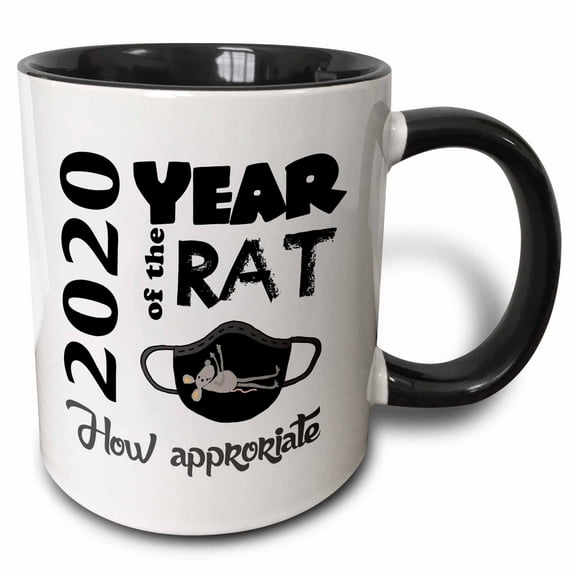 3drose, 2020 Year of the Rat with Mask Satire Pandemic Covid19, 11oz Two-tone Black Mug