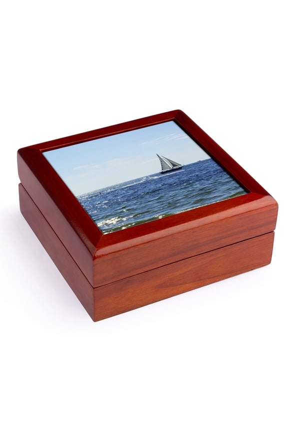 , 3 Sails On Sparkly Seas, Jewelry Box 5.5x5.5 inch with 4 inch tile