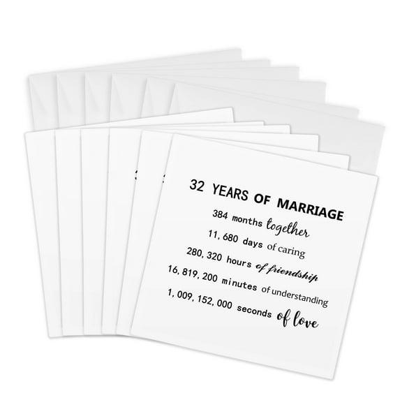 3drose, 32 Years of Marriage 32nd Wedding Anniversary in Months Days Hours, 6 Greeting Cards with Envelopes
