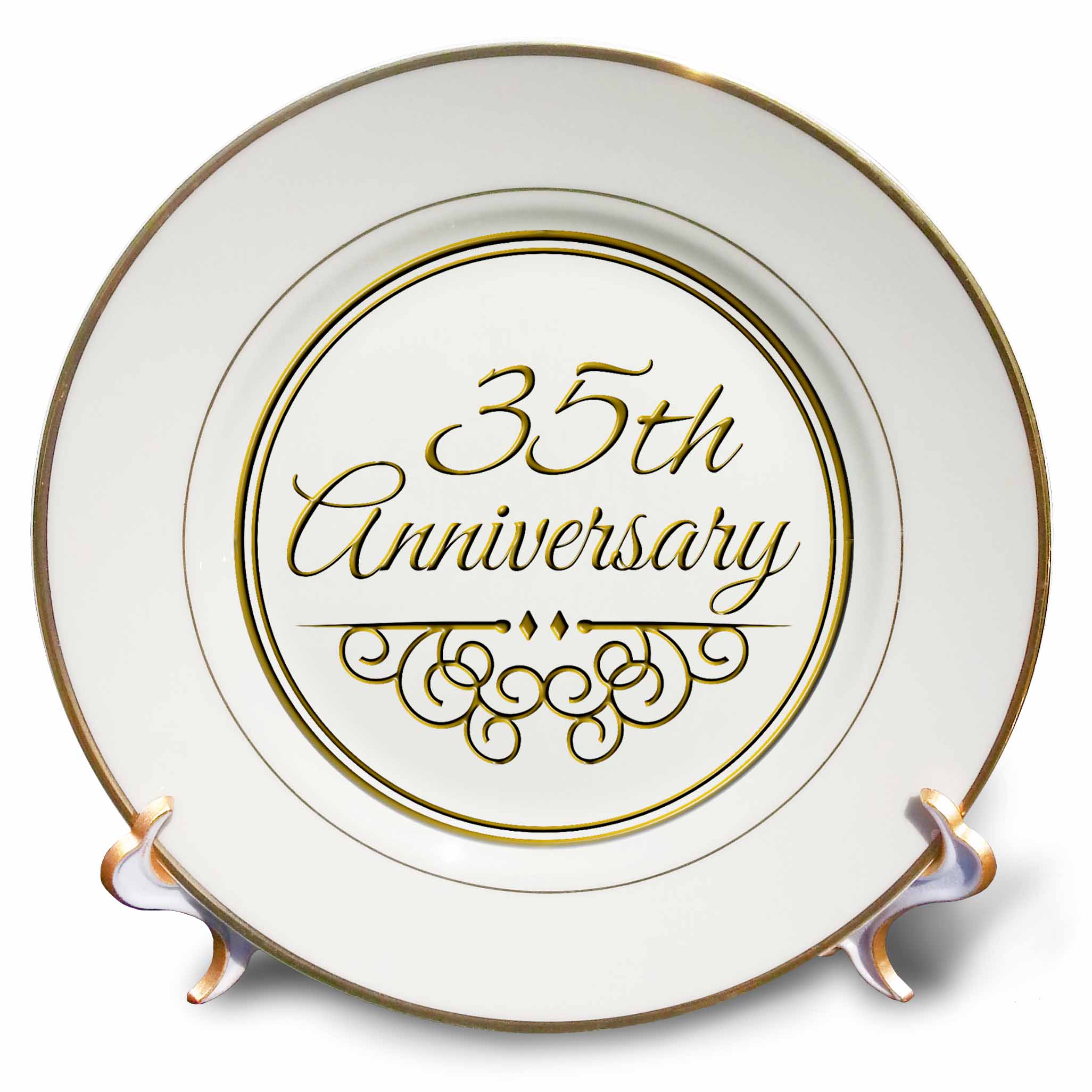 3dRose 35th Anniversary gift - gold text for celebrating wedding anniversaries - 35 years married together, Porcelain Plate, 8-inch - image 1 of 1