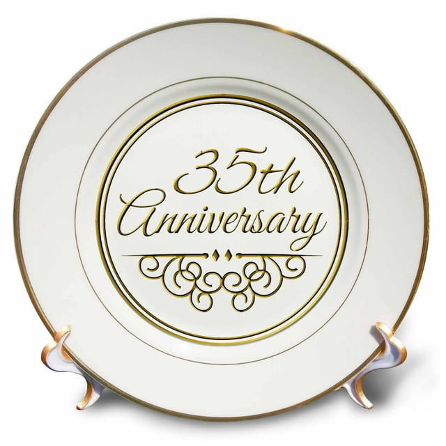 3dRose 35th Anniversary gift - gold text for celebrating wedding anniversaries - 35 years married together, Porcelain Plate, 8-inch