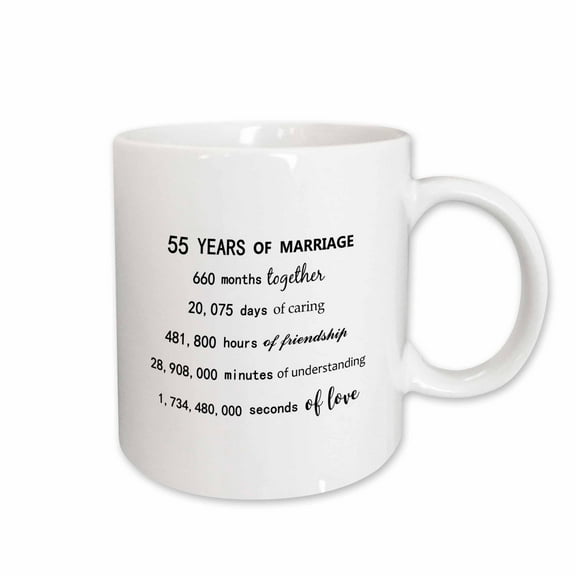 3drose, 55 Years of Marriage 55th Wedding Anniversary in Months Days Hours, 15oz Mug