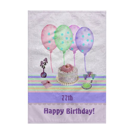 3dRose, 77th White Icing Cake with Balloons and Vase of Flowers, Pastels, 15x22 Hand Towel