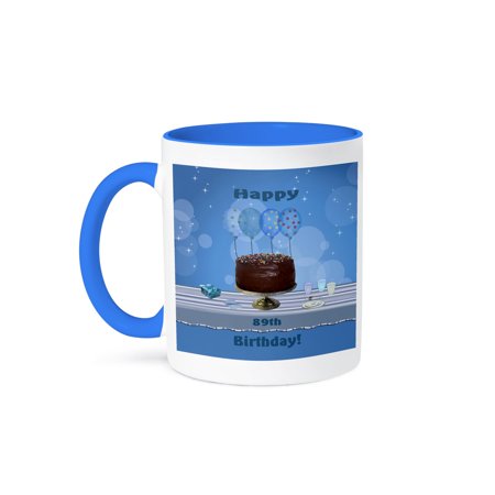 89Th Birthday Party With Chocolate Cake And Blue Balloons, 11oz Two-Tone Blue Mug