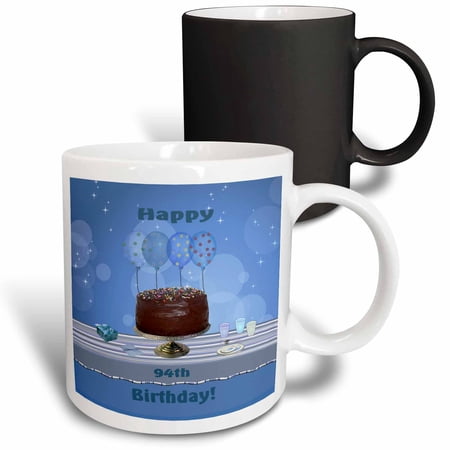 3drose, 94th Birthday Party with Chocolate Cake and Blue Balloons, 11oz Magic Transforming Mug