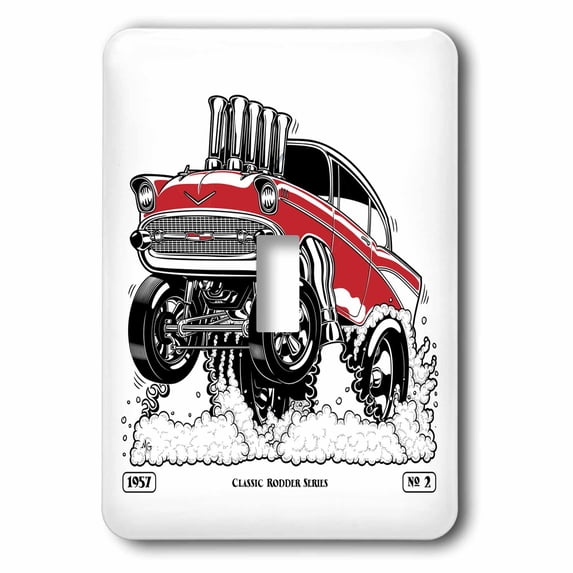 3dRose, A 1957 gasser racing and blowing flames, the classic rodder series #2, single toggle switch