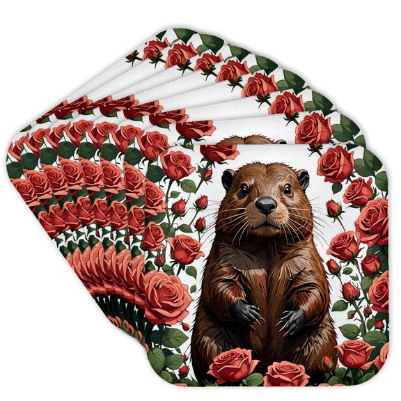 3drose, a Beaver Surrounded by New York Roses 1, Set of 8 Coasters - Soft