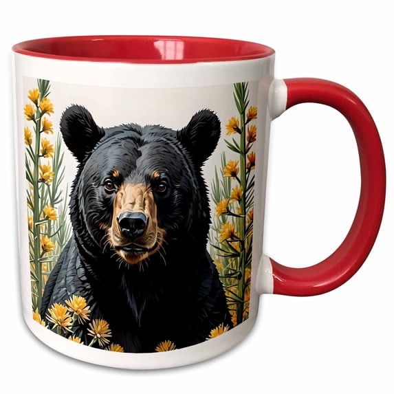 3drose, a Black Colored Bear Surrounded by Yucca Flower New Mexico State 2, 15oz Two-tone Red Mug