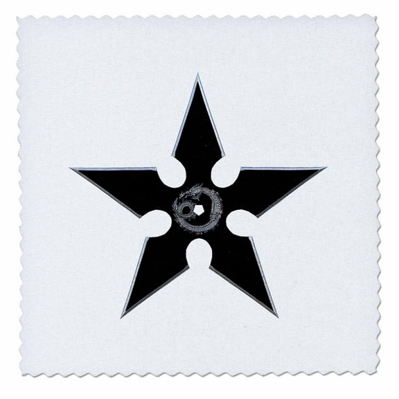 3dRose, A Black Shuriken with Dragon Art, 14x14 inch quilt square