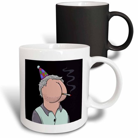 3dRose A Butt Faced dude at a party, smoking a cigarette, a black background, Magic Transforming Mug, 11oz