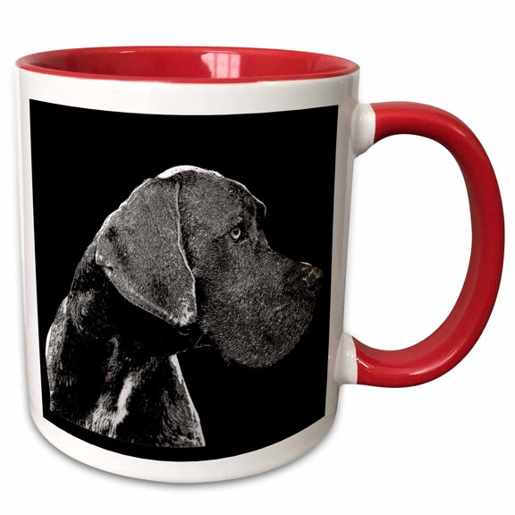 3drose, a Cute Great Dane Dog on Black Background Trendy Side Profile, 11oz Two-tone Red Mug