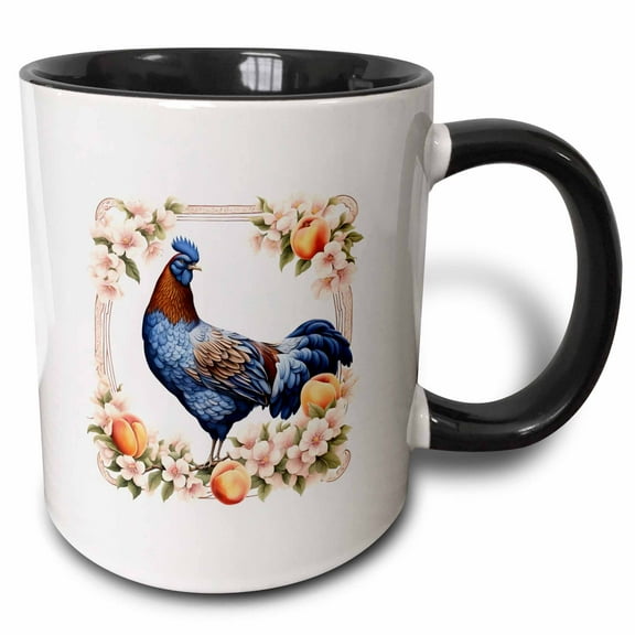3drose, a Delaware Blue Hen Surrounded by Peach Blossom, 15oz Two-tone Black Mug