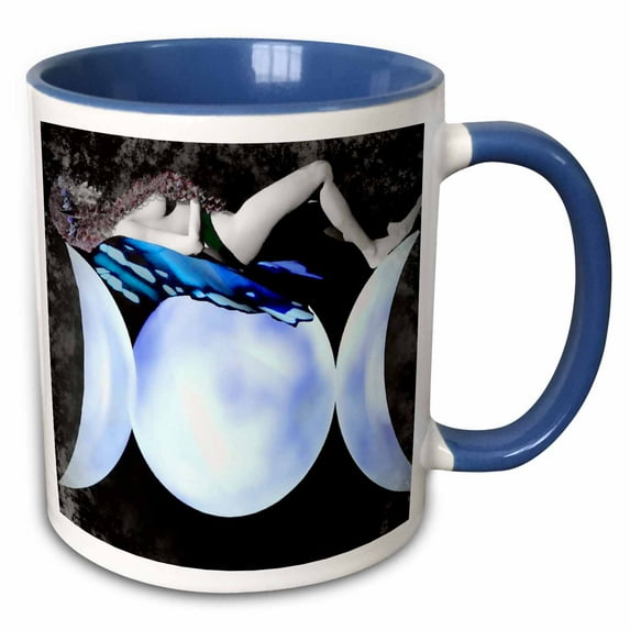 3drose, a Fairy Laying on Top of a Triple Moon, 11oz Two-tone Blue Mug