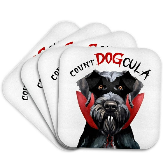 3drose, a Giant Schnauzer Dog in a Vampire Costume Ready for Trick or Treat, Set of 4 Coasters - Soft
