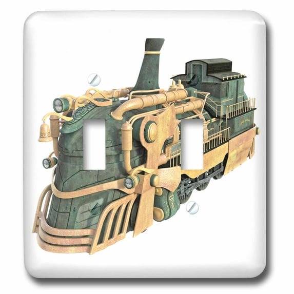 3dRose, A Green Patina and Copper Steampunk Train Engine, double toggle switch