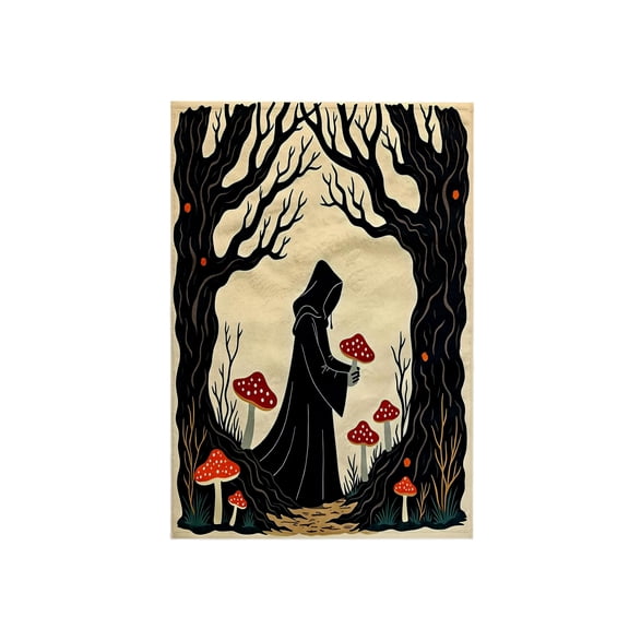 3dRose, A Hooded Cloaked Forager Collecting Toadstools, 15x22 Hand Towel