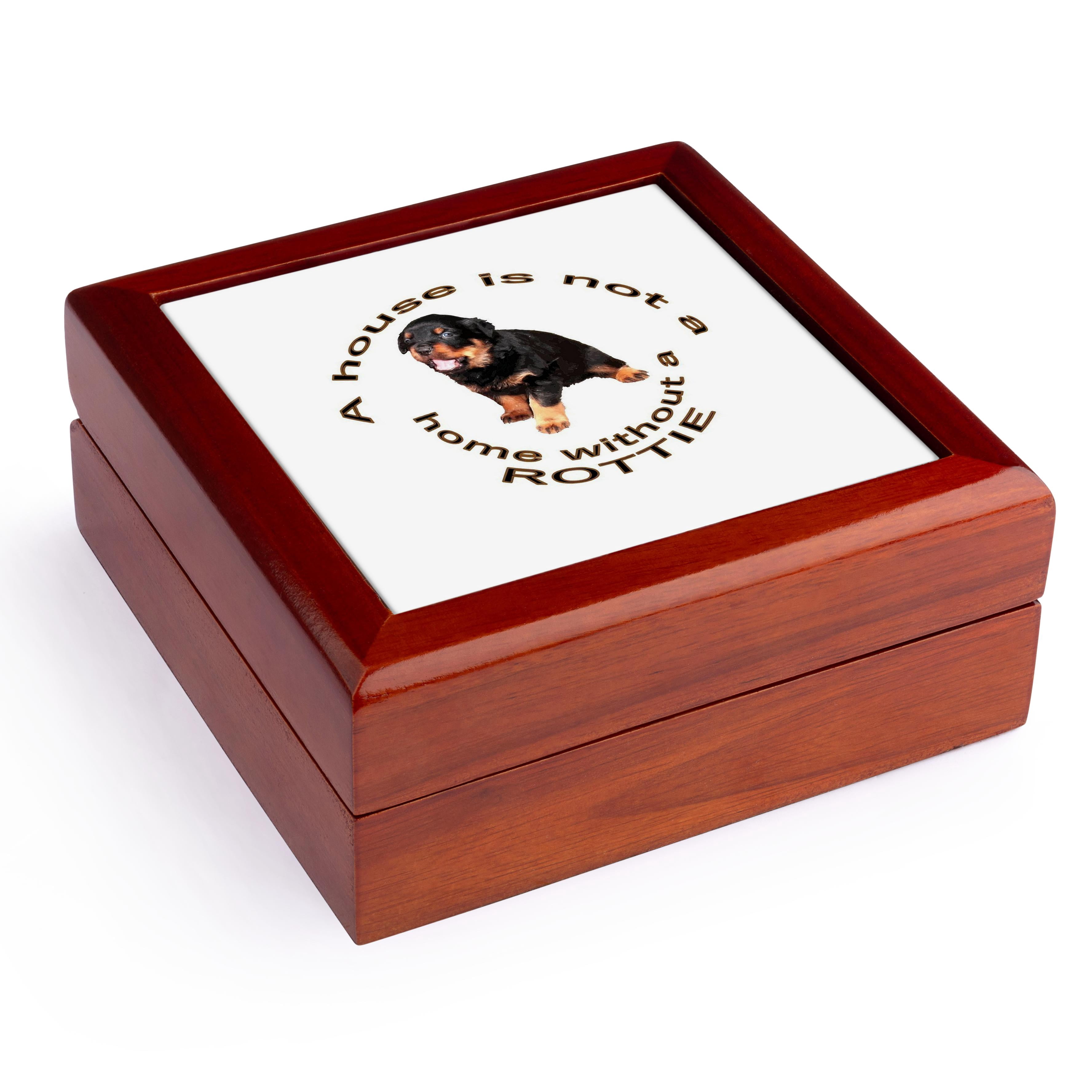 3dRose, A House Is Not A Home Without A Rottie Baby Rottweiler, Jewelry Box 5.5x5.5 inch with 4 inch tile