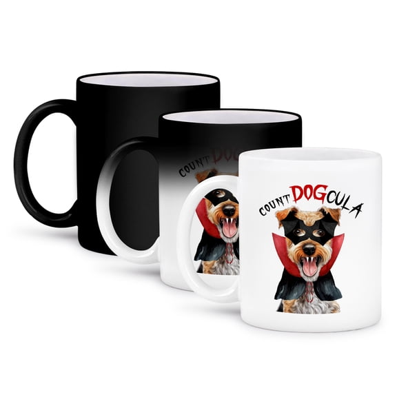 3dRose, A Lakeland Terrier Halloween dog in a Dracula costume., 11oz Magic Transforming Mug