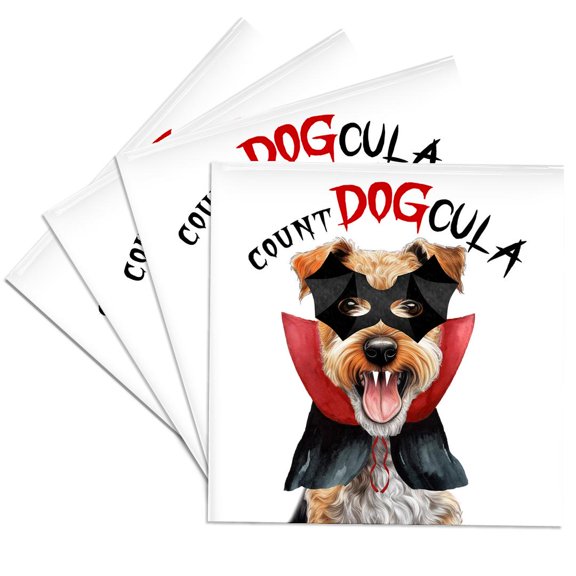 3dRose, A Lakeland Terrier Halloween dog in a Dracula costume., Set of 4 Ceramic Tile Coasters