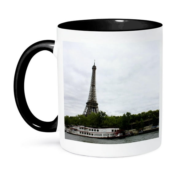 3dRose, A leisurely swim by the overlooking Eiffel Tower, 11oz Two-Tone Black Mug