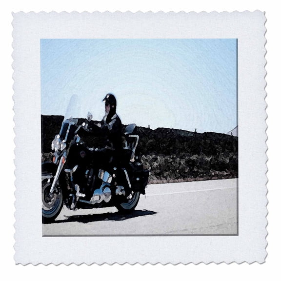 3dRose, A Man Traveling on a Motorcycle Done in a Fresco Finish on The Highway Dressed in Black Leather, 10x10 inch quilt square