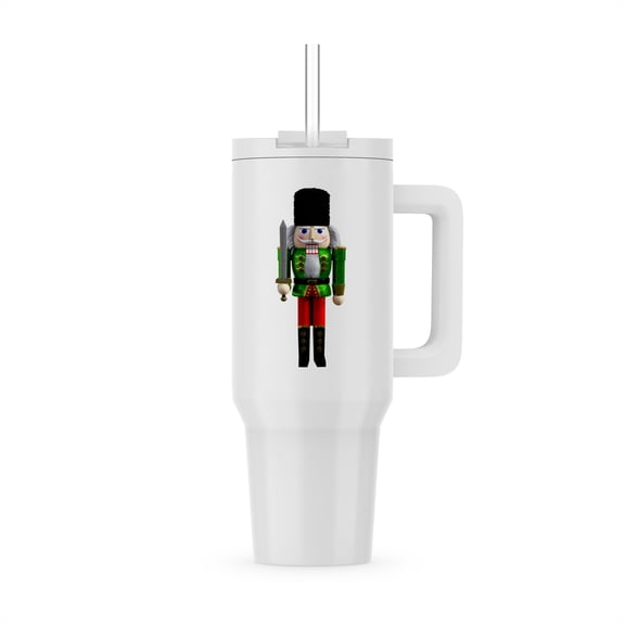 A Nutcracker In Green And Red With A Sword And Bear Skin Hat, 30oz Tumbler