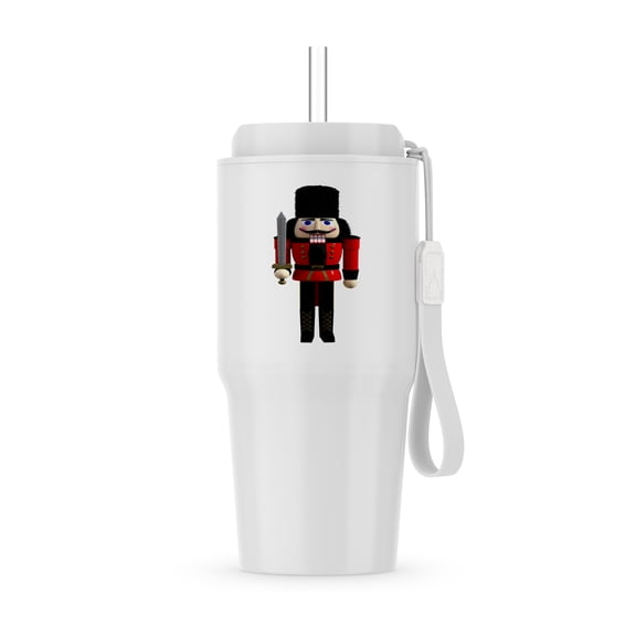 A Nutcracker In Red And Blue With A Sword And Bear Skin Hat, 20oz Tumbler
